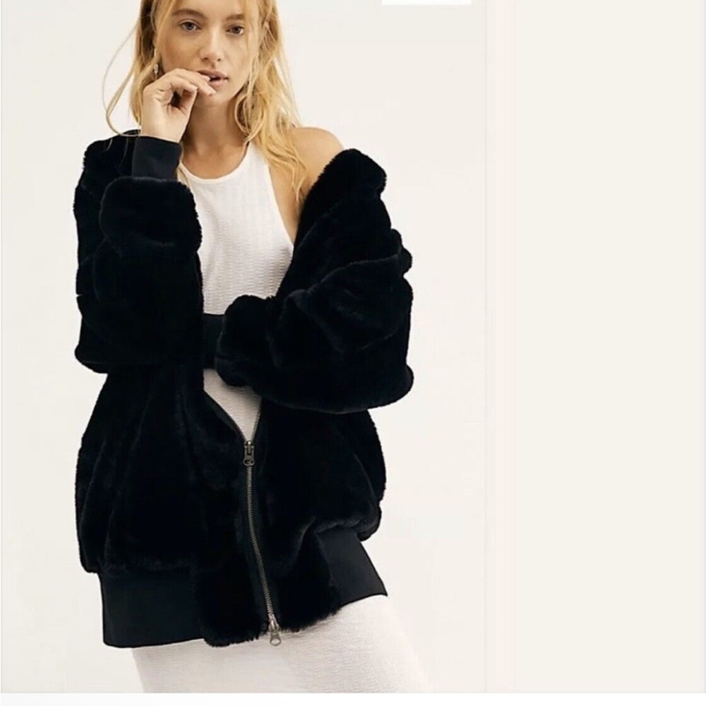 Free People Black Faux Fur Jacket